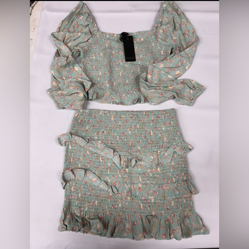 Forever 21 Floral Rouged Skirt And Top Pair
